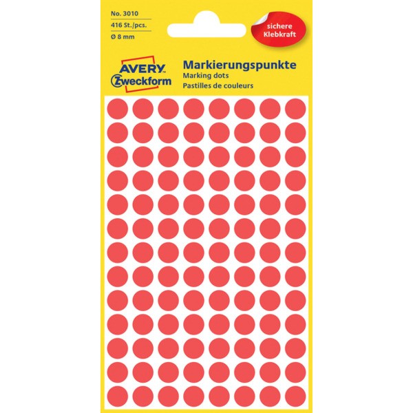 Etiket avery zweck 3010 8mm rood 416st