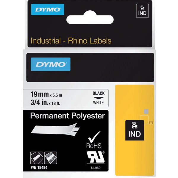 Lettertape dymo 18484 id1 19mmx5.5m perm poly wit