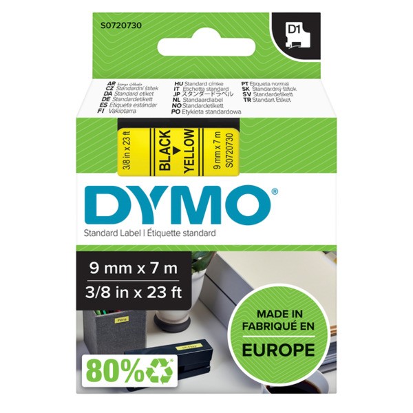 Lettertape dymo 40918 1000/5000 9mmx7m geel/zwart
